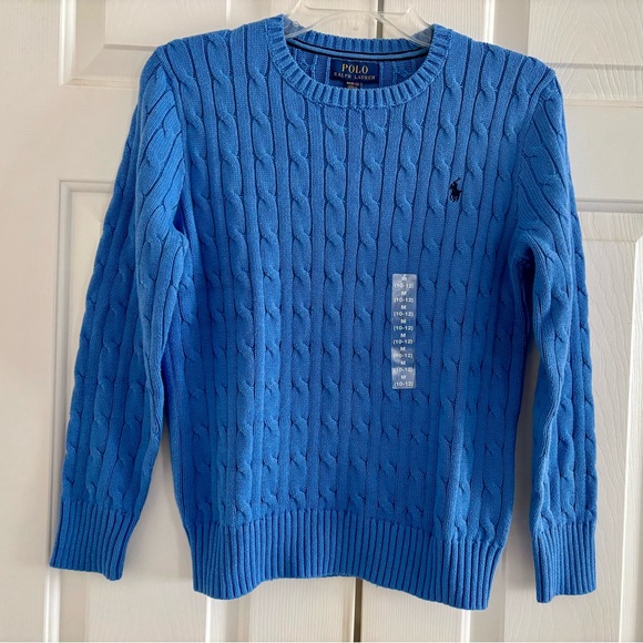 NWT Polo Ralph Lauren Yourh Cable Knit Blue Sweater Size M(10-12) - Picture 3 of 6